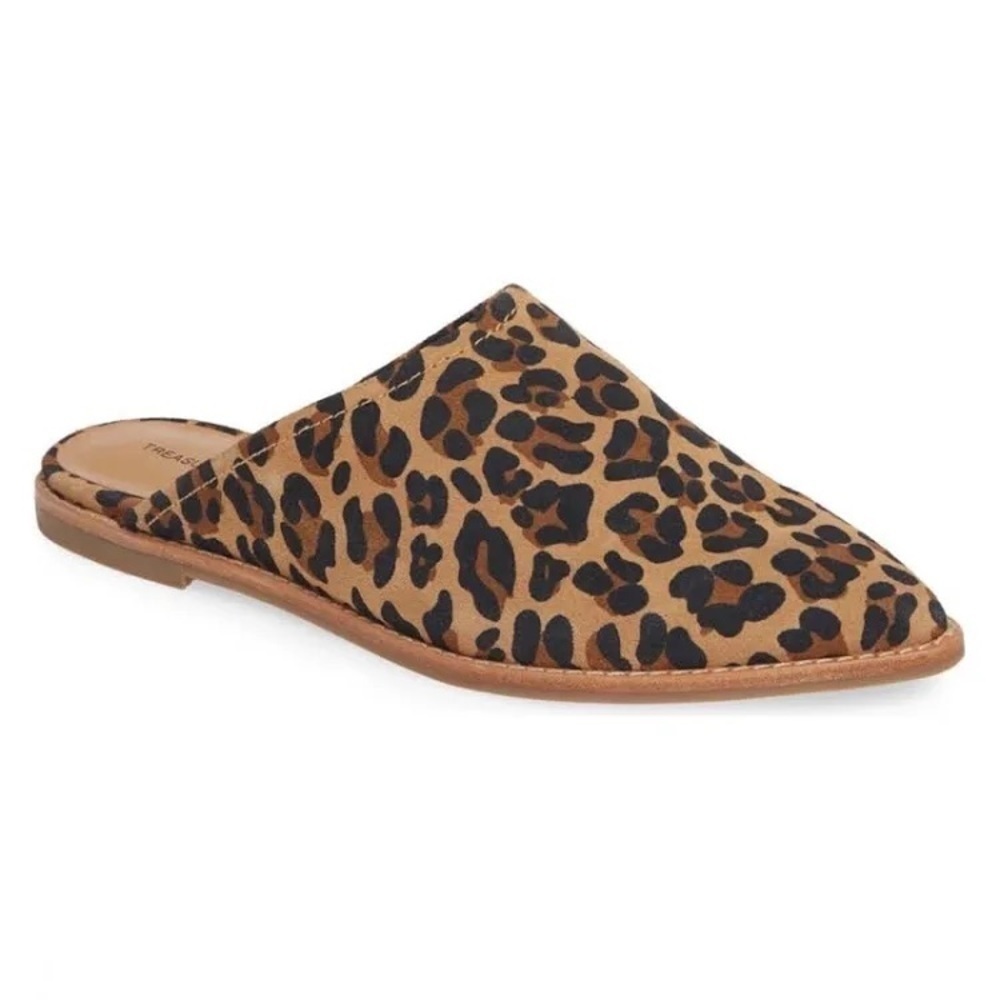 New Treasure & Bond Rainey Leopard Pointed Toe Slide Sandals Mules Brown Sz 6.5